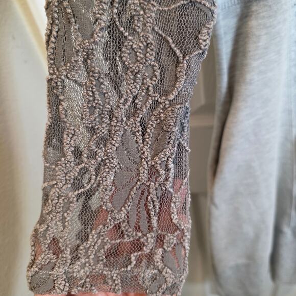 Sundance Manette Lace Sleeve Midi Dress Sz Large Light Gray Stretchy Knit Boho - Picture 13 of 16